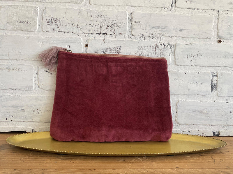 purse zipper zip pouch bag purple maroon tassel cotton velvet