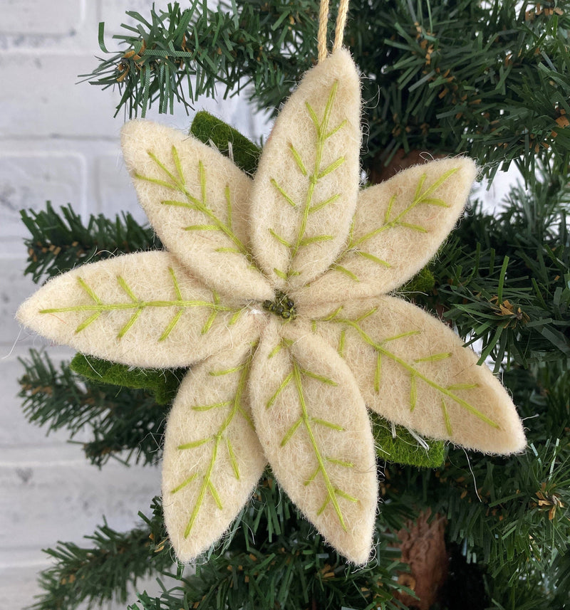 christmas holiday ornament flower poinsettia ornament tree hang hanging white 