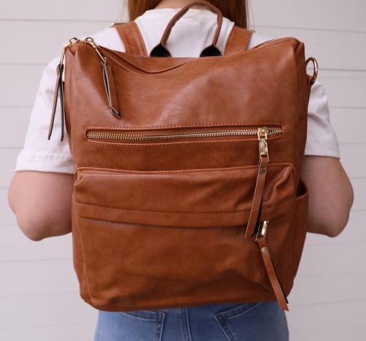 Monogrammed Striped Convertible Backpack Purse - Brown/Tan – The Society  Marketplace