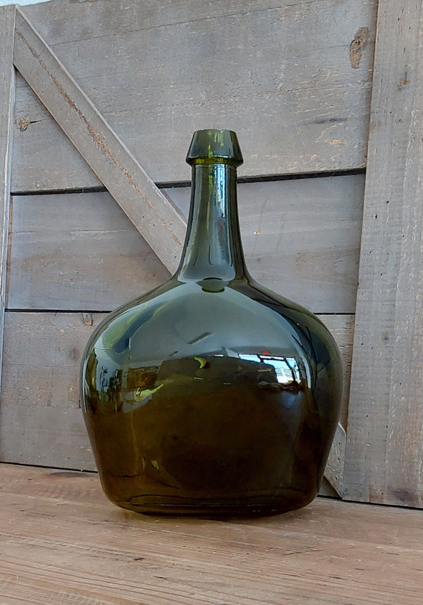 15" Olive Green Glass Bottle Vase