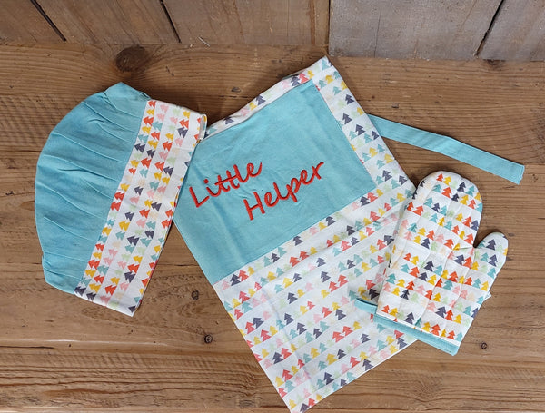 Little Helper Child Apron with Chef Hat and Oven Mitt