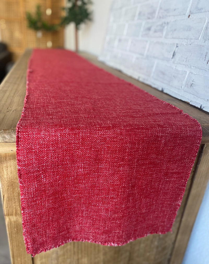 Red linen cotton table runner holiday christmas