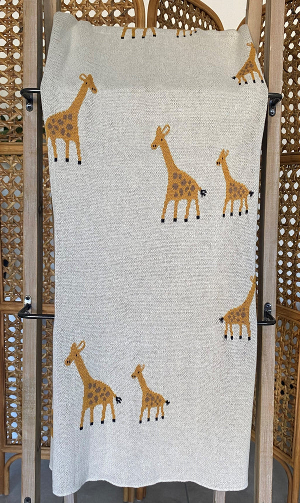 Cotton Knit Baby Blanket with Giraffe