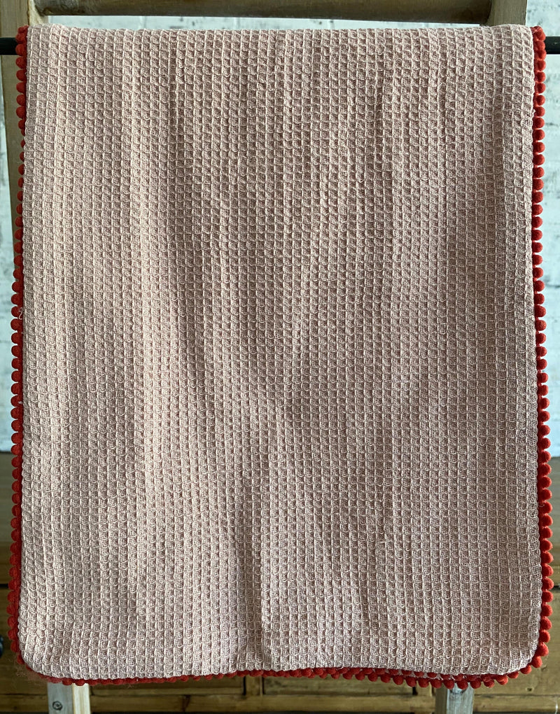 Cotton Burp Cloth with Pom Pom Trim