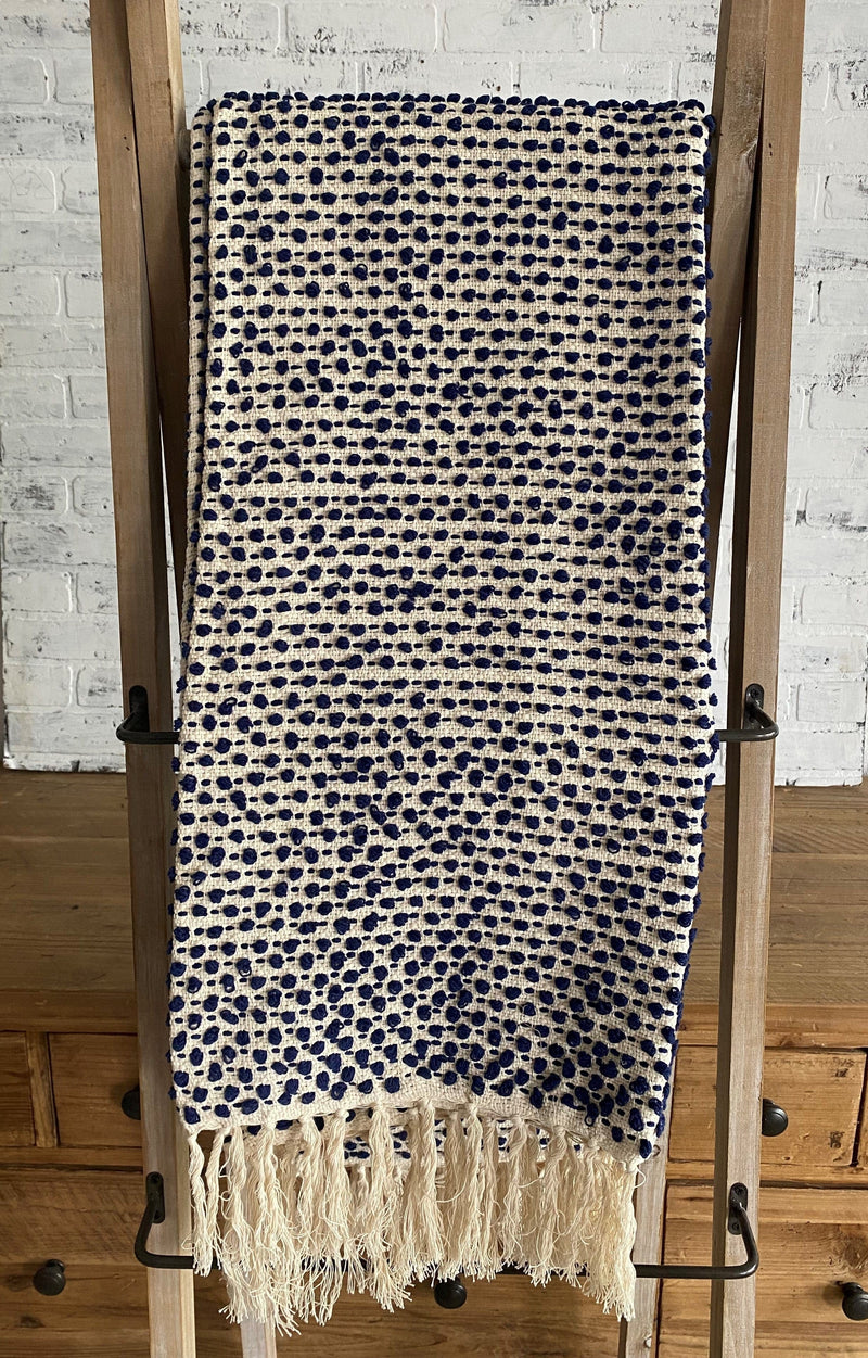 Cotton Woven Navy + Cream Throw – The Address for Home Interiors