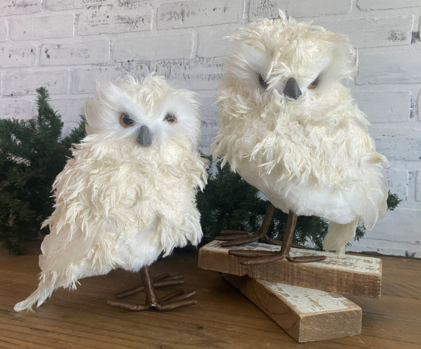 owl bird feather fabric white cream beak grey gray christmas holiday decor season gift 