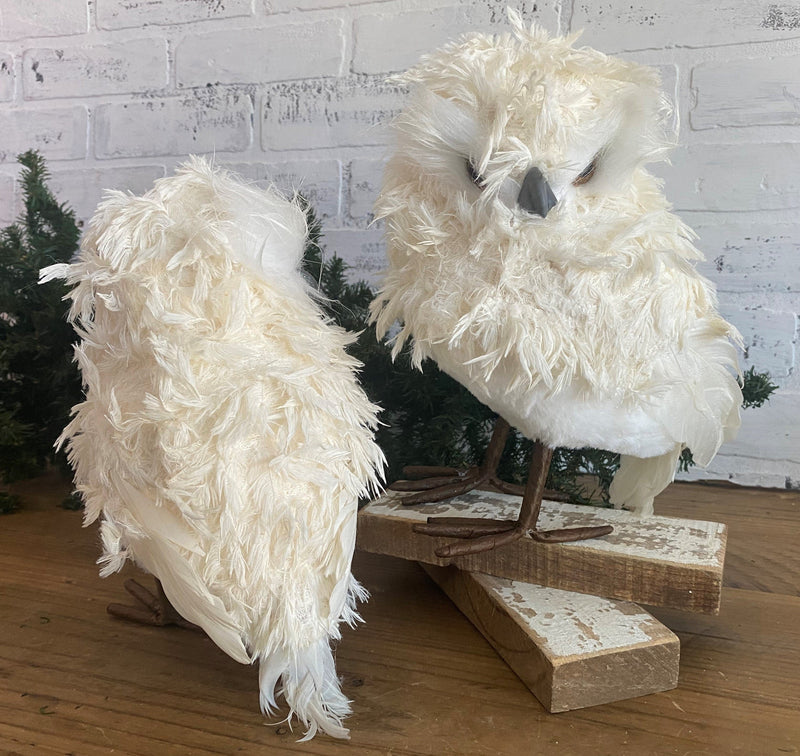 owl bird feather fabric white cream beak grey gray christmas holiday decor season gift