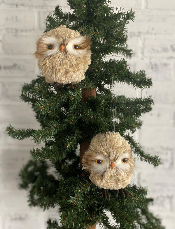 christmas holiday ornament trimming trimmings owl bird cream tree decor 