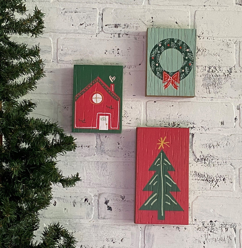 Christmas holiday decor tree wreath home house blocks block wood paint hang hanging stand standing cute 
