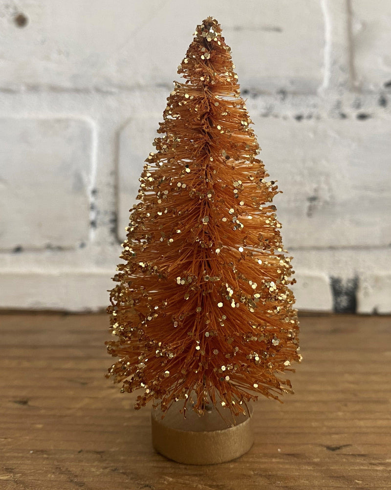 christmas holiday trees tree boxed gift orange cream black glitter festive sisaal bottle brush gold