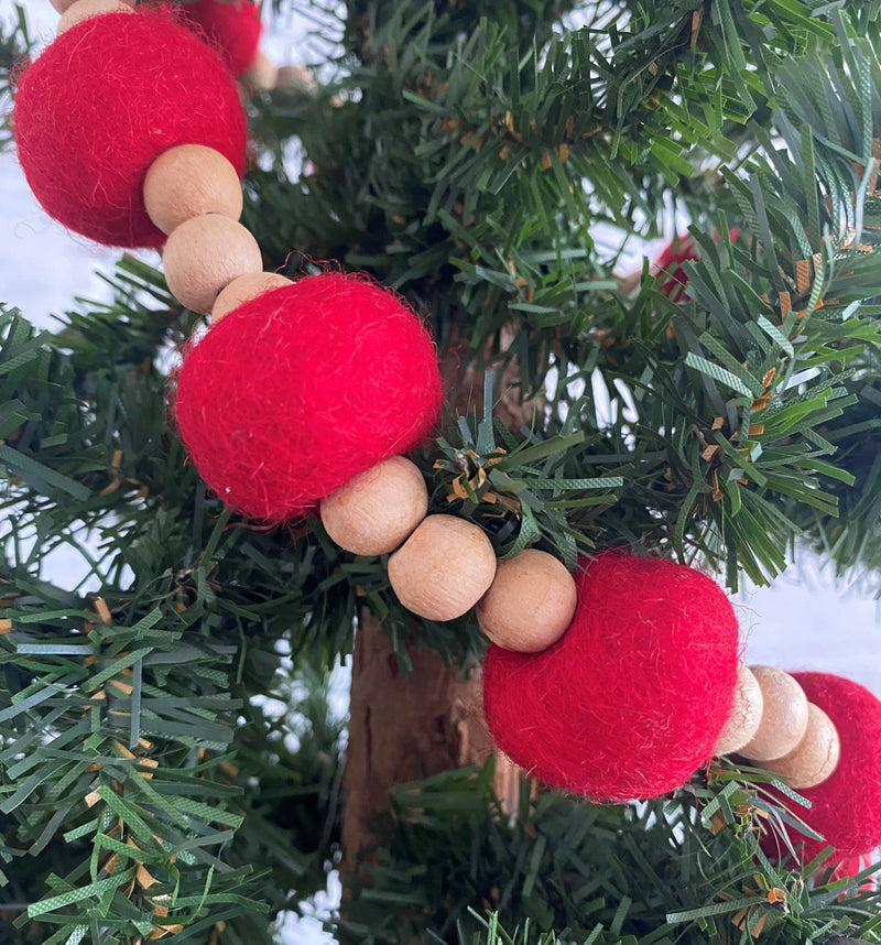 Red felt ball garland christmas holiday bead decor