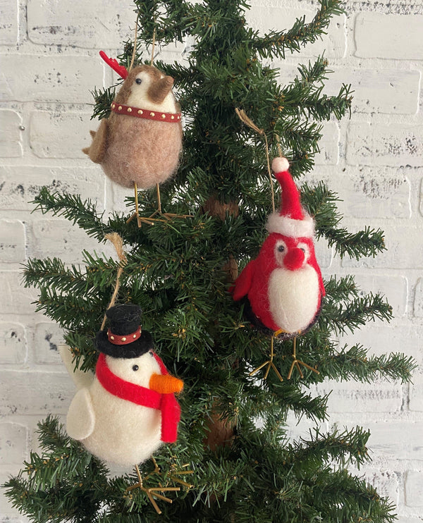 christmas holiday tree ornament birds santa reindeer snowman decor 