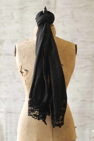 Black Scarf with Lace Embroidery