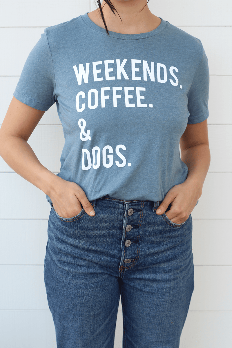 Blue 'Weekends. Coffee. & Dogs.' Tee