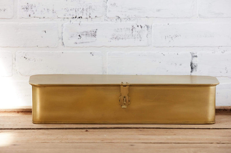 long brass metal box rectangle storage flip closure