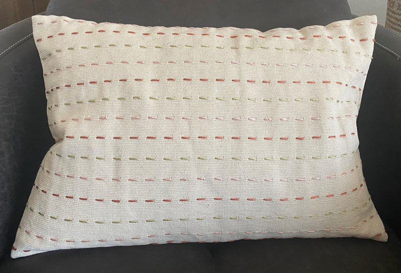 Cotton Lumbar Pillow w/Kantha Stitch