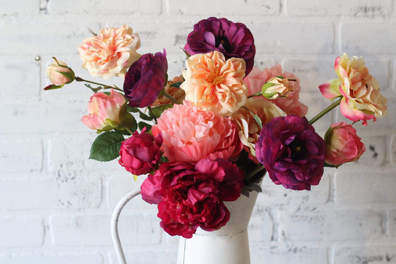 Bright pink peony spray faux floral artifical flowers