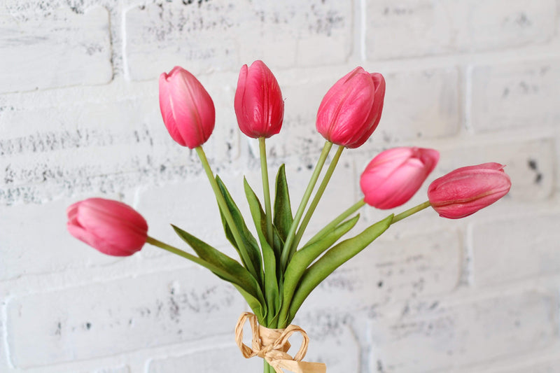 Spring and Easter Faux Florals Pink Tulip Floral Arrangement Real Touch Stems Real Touch Tulips 