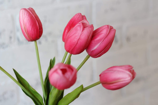 Spring and Easter Faux Florals Pink Tulip Floral Arrangement Real Touch Stems Real Touch Tulips 