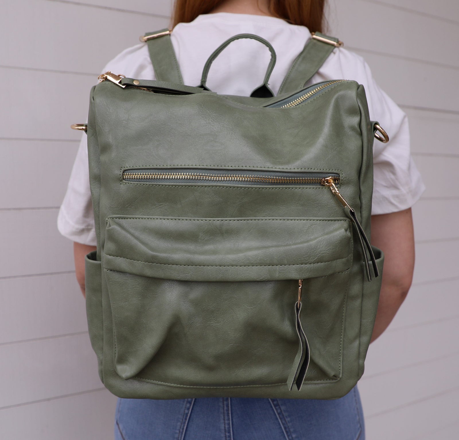 Sage outlets Green Crossbody Backpack Purse With Wallet, Personailzed Backpack