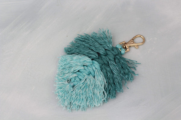 Teal Fringe Key Chain Two-Toned Gold Clasp