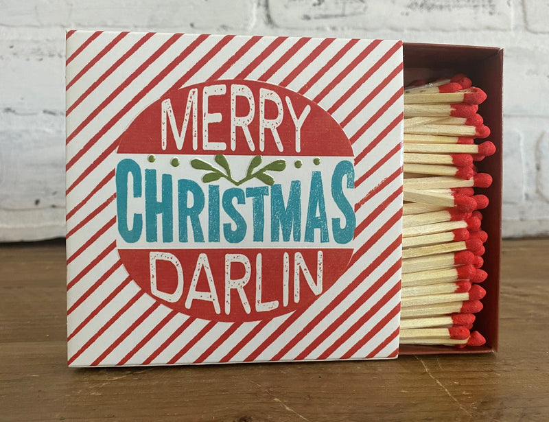merry christmas darlin holiday red white blue matches matchbox light candle decor