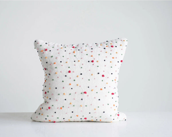 throw pillow square cute French knots whimsy 18" white colorful 