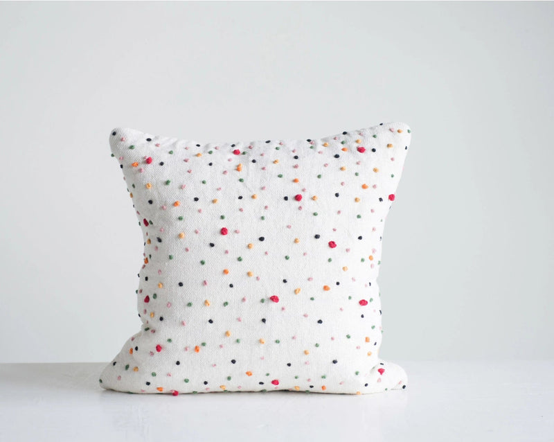 throw pillow square cute French knots whimsy 18" white colorful 